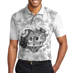 Sugar Skull Drawing Love Polo Shirt - Hyperfavor