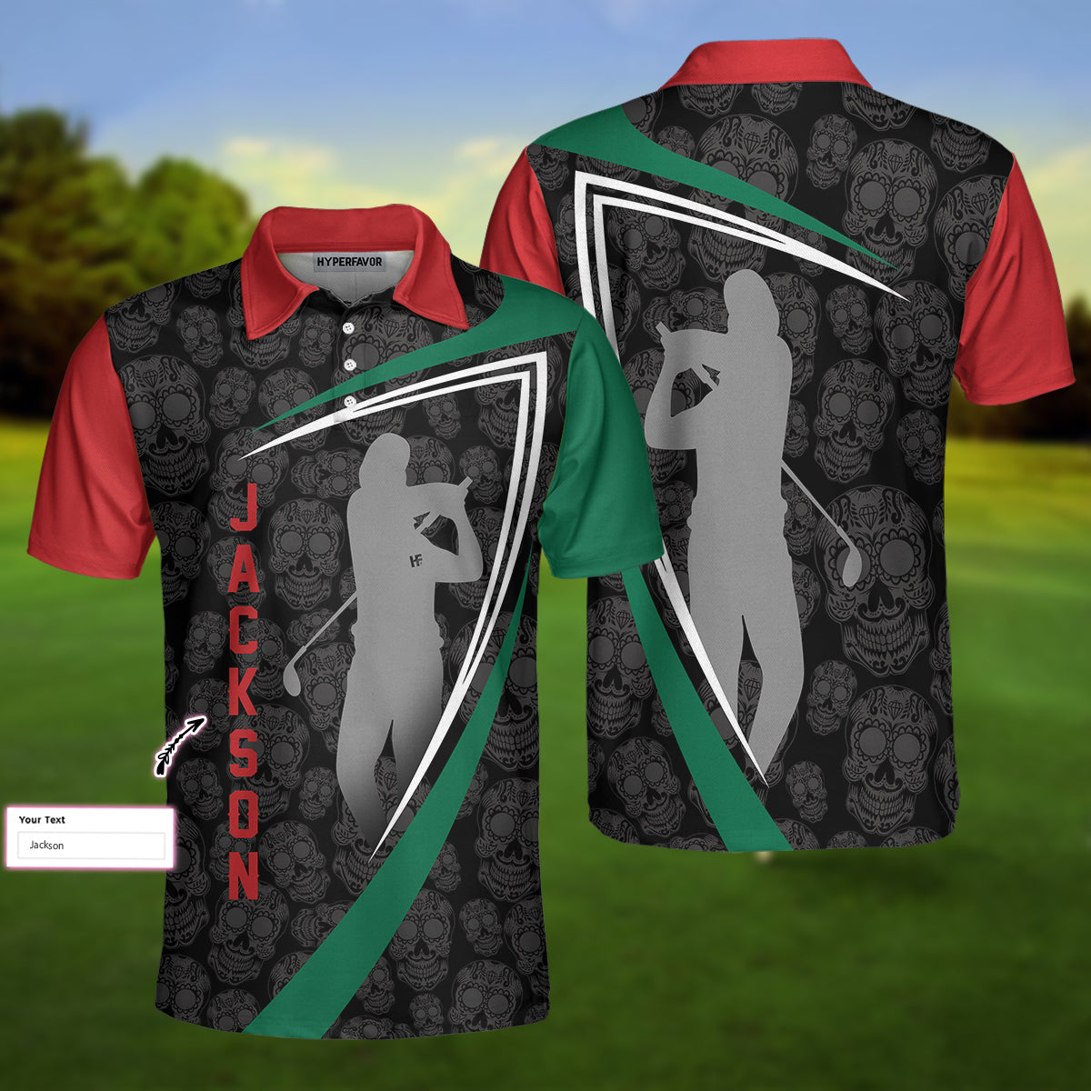 Sugar Skull Golf Custom Polo Shirt, Customized Skull Pattern Golf Shirt, Cool Golf Shirt Design - Hyperfavor