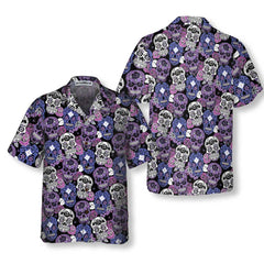 Sugar Skull Purple Hawaiian Shirt, Mexican Skull Shirt, Unique Day Of The Dead Gift - Hyperfavor