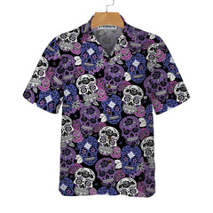 Sugar Skull Purple Hawaiian Shirt, Mexican Skull Shirt, Unique Day Of The Dead Gift - Hyperfavor