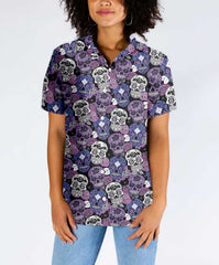 Sugar Skull Purple Hawaiian Shirt, Mexican Skull Shirt, Unique Day Of The Dead Gift - Hyperfavor