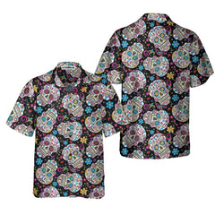 Sugar Skulls With Flowers Hawaiian Shirt, Colorful Floral Mexican Skull, Best Day Of The Dead Gift - Hyperfavor