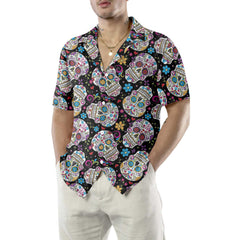 Sugar Skulls With Flowers Hawaiian Shirt, Colorful Floral Mexican Skull, Best Day Of The Dead Gift - Hyperfavor
