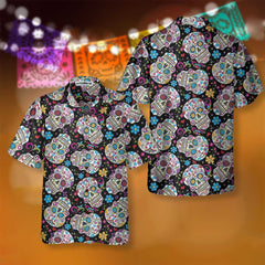 Sugar Skulls With Flowers Hawaiian Shirt, Colorful Floral Mexican Skull, Best Day Of The Dead Gift - Hyperfavor