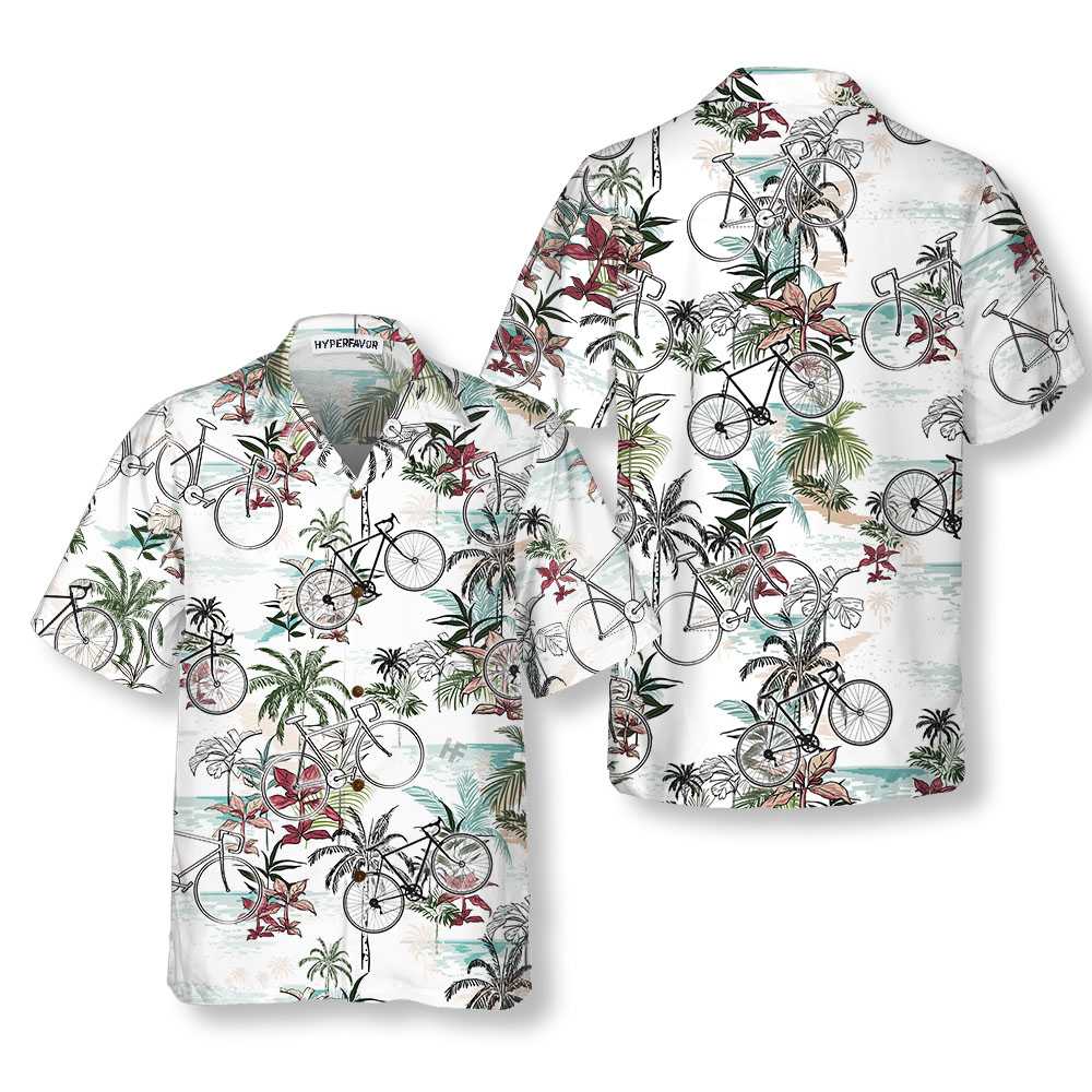 Summer Cycling Pattern Hawaiian Shirt, Tropical Bicycle Shirt, Best Gift For Bikers - Hyperfavor