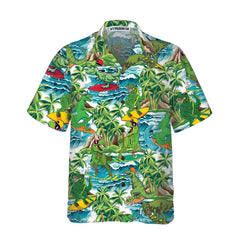 Surfing Dinosaur Hawaiian Shirt, Funny Dinosaur Shirt, Cool Printed Dino Shirt For Adults - Hyperfavor