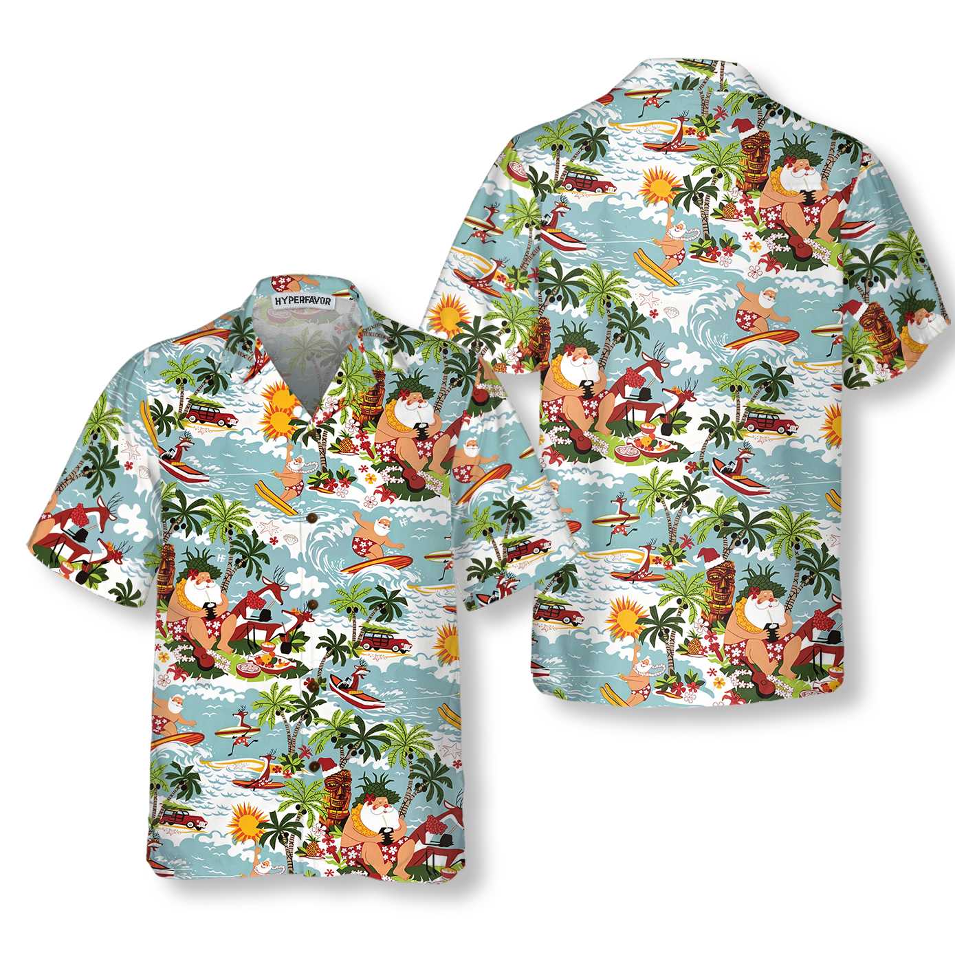 Surfing Santa Christmas Hawaiian Shirt, Funny Santa Claus Shirt, Best Gift For Christmas - Hyperfavor