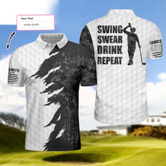 Swing Swear Drink Repeat Ripped Camouflage Skull Golf Custom Polo Shirt, Personalized Black And White Golf Shirt For Men - Hyperfavor