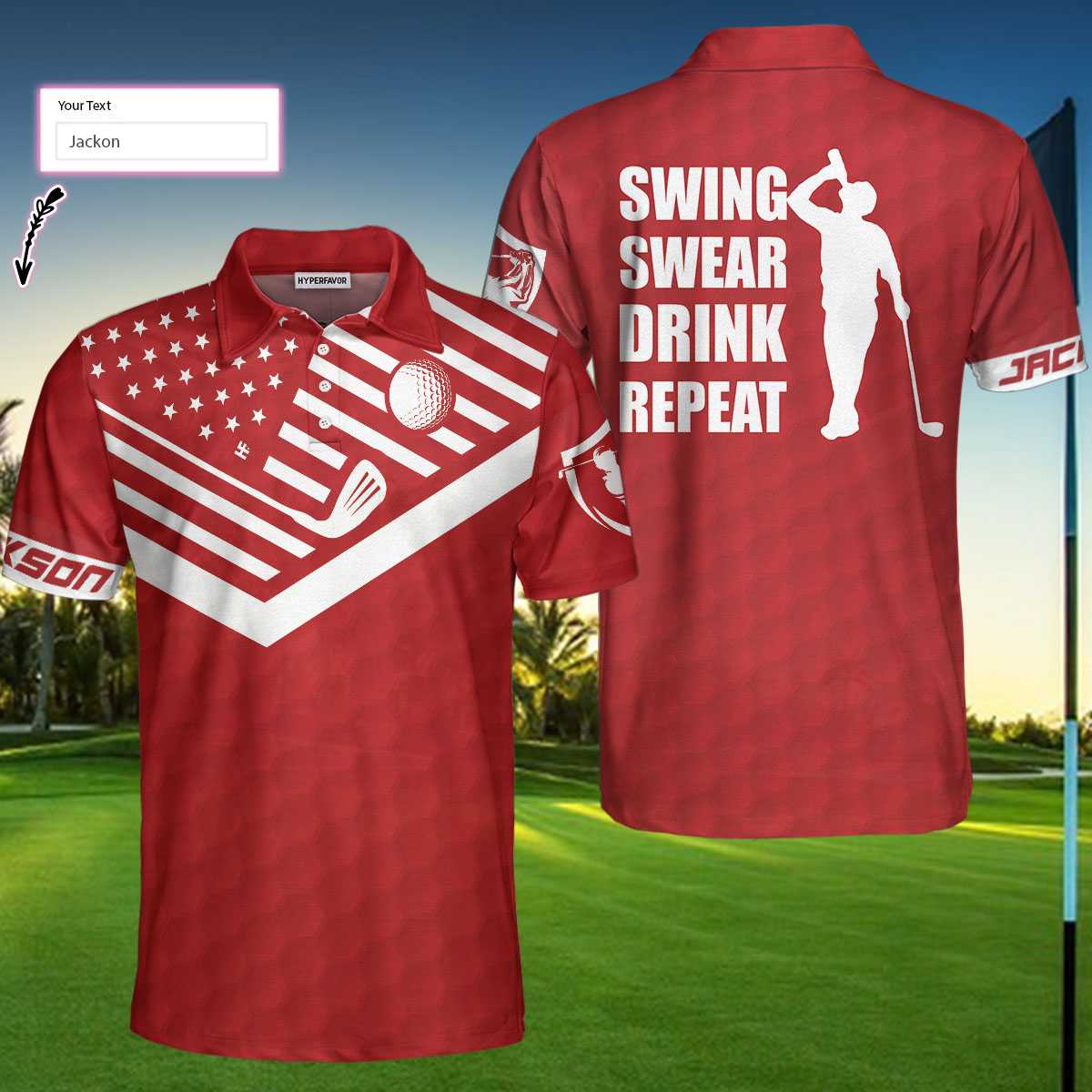 Swing Swear Drink Repeat Sunday Red Custom Polo Shirt - Hyperfavor
