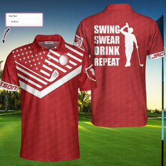 Swing Swear Drink Repeat Sunday Red Custom Polo Shirt - Hyperfavor