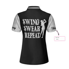 Swing Swear Repeat Custom Short Sleeve Women Polo Shirt, Black And White Golf Shirt For Female Players - Hyperfavor