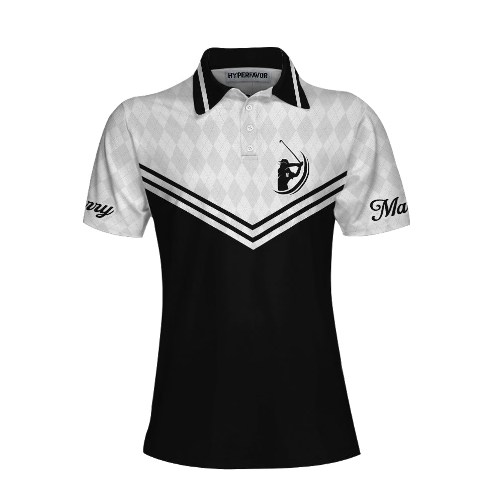 Swing Swear Repeat Custom Short Sleeve Women Polo Shirt, Black And White Golf Shirt For Female Players - Hyperfavor
