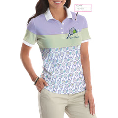 Tennis In Purple Pattern Custom Short Sleeve Woman Polo Shirt, Personalized Purple Pattern Tennis Shirt For Female Player - Hyperfavor