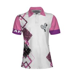 Tennis With No Chance Of House Cleaning Custom Short Sleeve Women Polo Shirt, Personalized Pink Leopard Tennis Shirt For Women - Hyperfavor