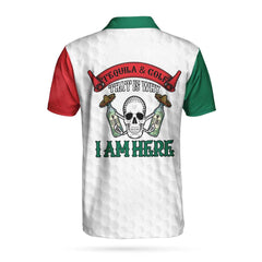 Tequila & Golf That's Why I Am Here Custom Polo Shirt, Personalized Golf Gift For Golfers, Skull Golf Shirt - Hyperfavor