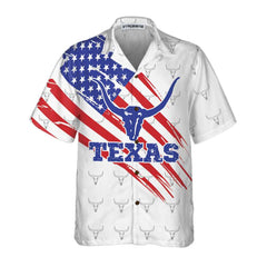 Texas Flag Longhorn Pattern Hawaiian Shirt, Unique Texas Shirt, Gift For Texas Lovers - Hyperfavor