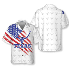 Texas Flag Longhorn Pattern Hawaiian Shirt, Unique Texas Shirt, Gift For Texas Lovers - Hyperfavor