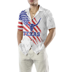 Texas Flag Longhorn Pattern Hawaiian Shirt, Unique Texas Shirt, Gift For Texas Lovers - Hyperfavor