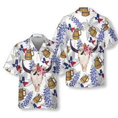 Texas Longhorn Bluebonnet Art Hawaiian Shirt, Unique Texas Shirt, Gift For Texas Lovers - Hyperfavor