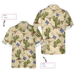 Texas Longhorn Cactus Custom Hawaiian Shirt, Unique Texas Shirt For Texas Lovers - Hyperfavor