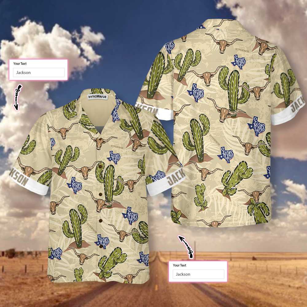 Texas Longhorn Cactus Custom Hawaiian Shirt, Unique Texas Shirt For Texas Lovers - Hyperfavor