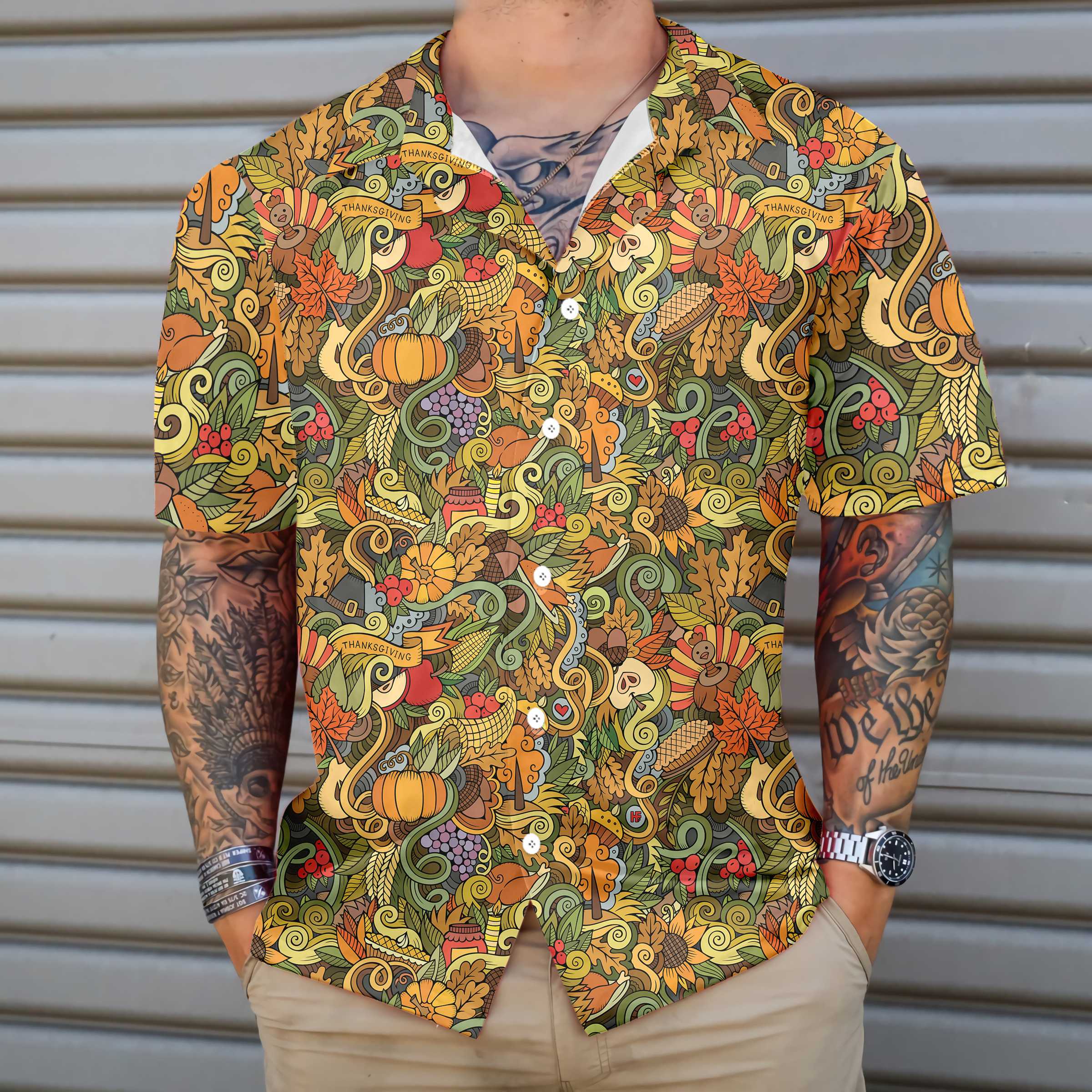 Thanksgiving Autumn Symbols Hawaiian Shirt, Unique Thanksgiving Shirt, Best Gift For Thanksgiving Day - Hyperfavor
