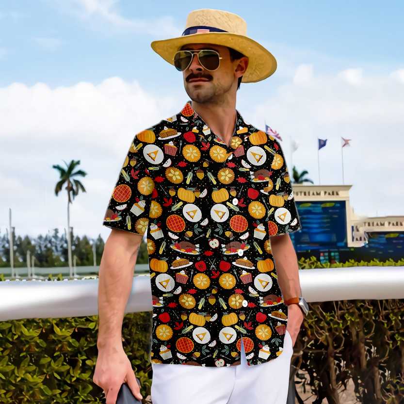 Thanksgiving Autumn Vibe Hawaiian Shirt, Thanksgiving Hawaiian Shirt With Thanksgiving Pattern - Hyperfavor