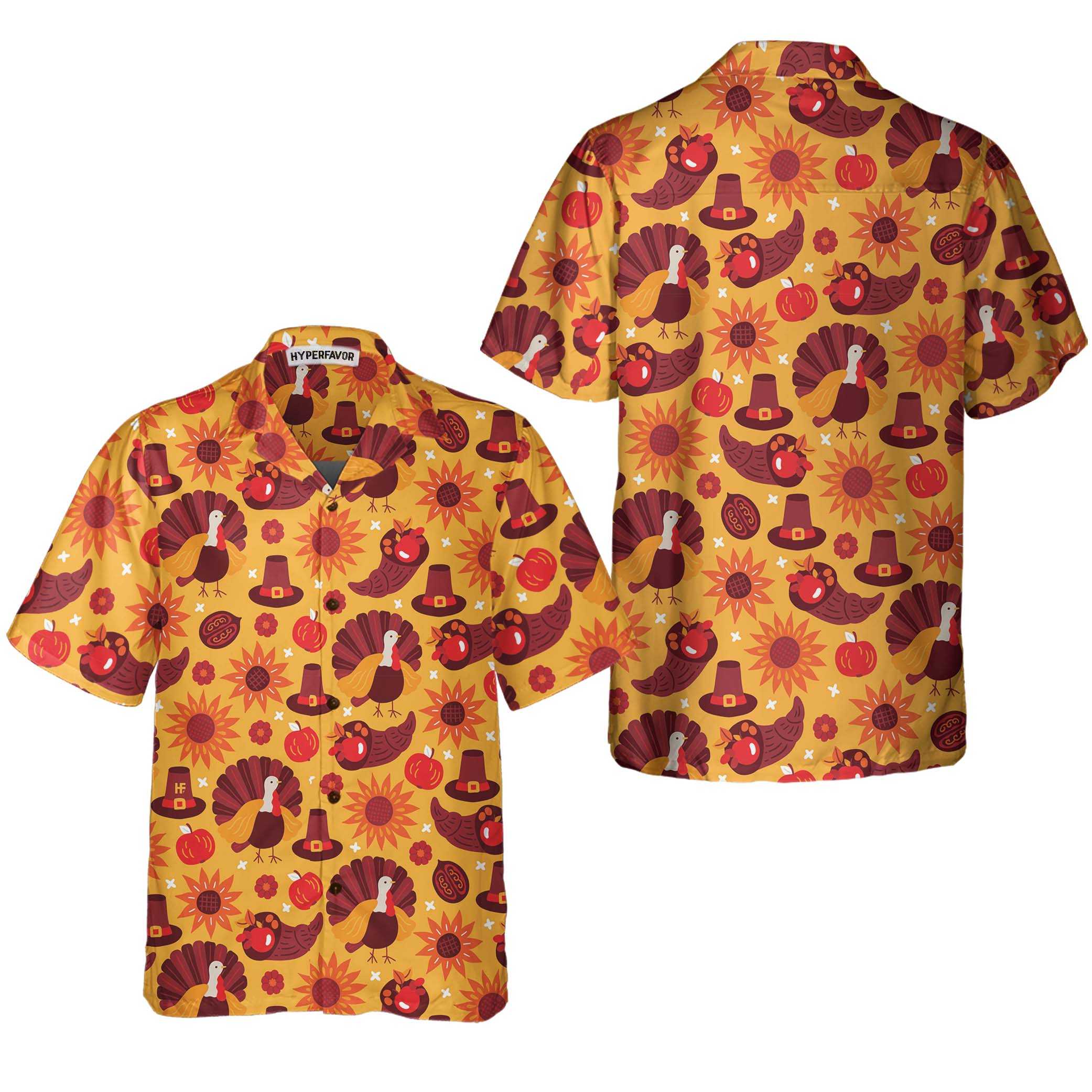 Thanksgiving Day Pattern Turkey Pumpkin Hat Hawaiian Shirt, Thanksgiving Gobble Shirt, Gift For Thanksgiving Day - Hyperfavor