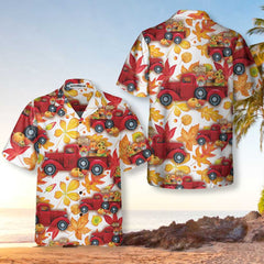 Thanksgiving Fall Leaves And Pumpkin Truck Hawaiian Shirt, Best Gift For Thanksgiving Day - Hyperfavor