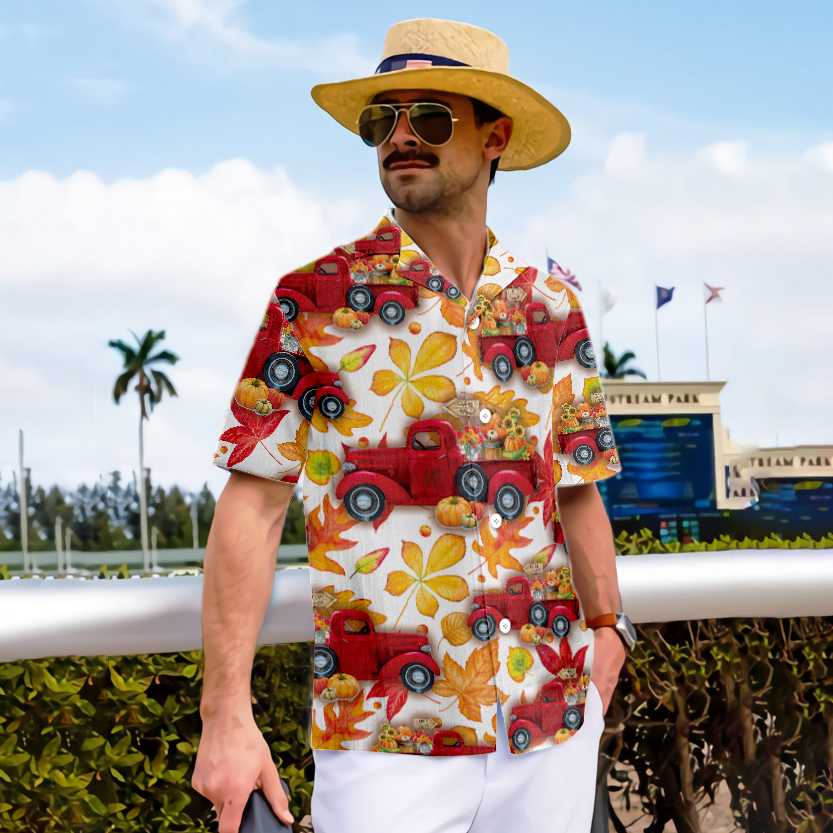 Thanksgiving Fall Leaves And Pumpkin Truck Hawaiian Shirt, Best Gift For Thanksgiving Day - Hyperfavor