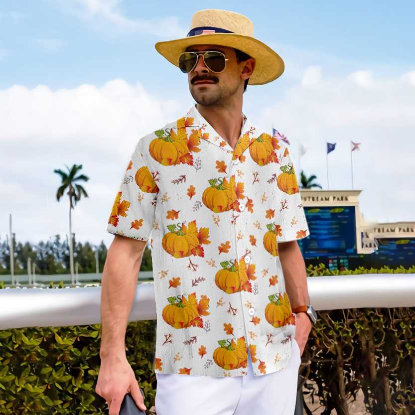 Thanksgiving Fall Leaves And Pumpkins Hawaiian Shirt, Funny Thanksgiving Shirt, Best Gift For Thanksgiving Day - Hyperfavor
