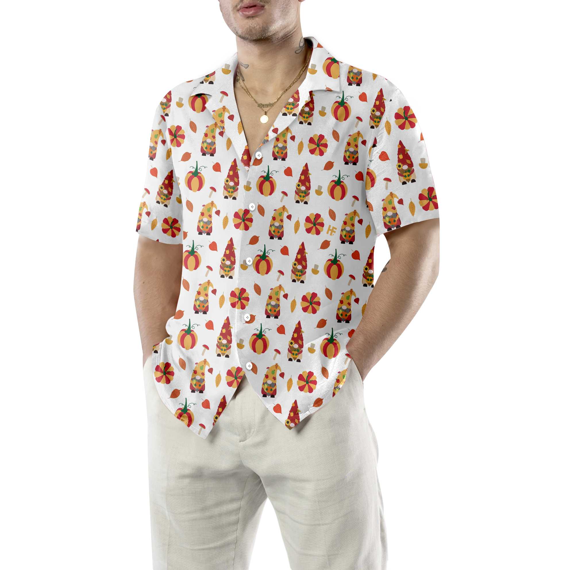 Thanksgiving Gnomes Shirt For Men Thanksgiving Hawaiian Shirt, Seamless Gnomes Thanksgiving Gift - Hyperfavor