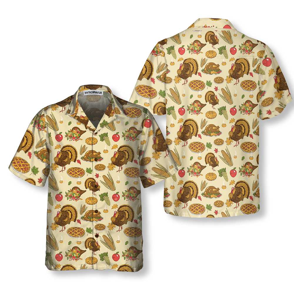 Thanksgiving Pattern Hawaiian Shirt, Fall Vibe Thanksgiving Shirt, Gift For Thanksgiving Day - Hyperfavor