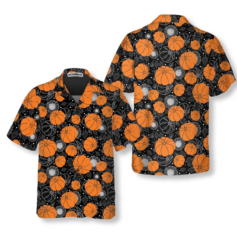 Thanksgiving Pumpkins And Sunflowers Seamless Pattern Hawaiian Shirt, Fall Pumpkin Shirt, Best Gift For Thanksgiving Day - Hyperfavor