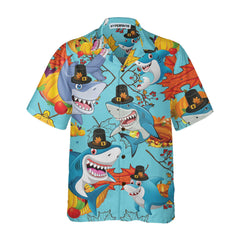 Thanksgiving Sharks Wearing Pilgrim Hat Hawaiian Shirt, Funny Thanksgiving Shirt, Gift For Thanksgiving Day - Hyperfavor