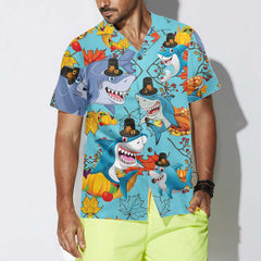 Thanksgiving Sharks Wearing Pilgrim Hat Hawaiian Shirt, Funny Thanksgiving Shirt, Gift For Thanksgiving Day - Hyperfavor