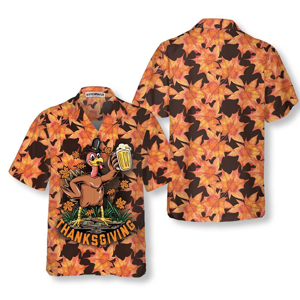 Thanksgiving Turkey Holding Big Glass Beer Hawaiian Shirt, Funny Turkey Gobble Shirt, Gift For Thanksgiving Day - Hyperfavor