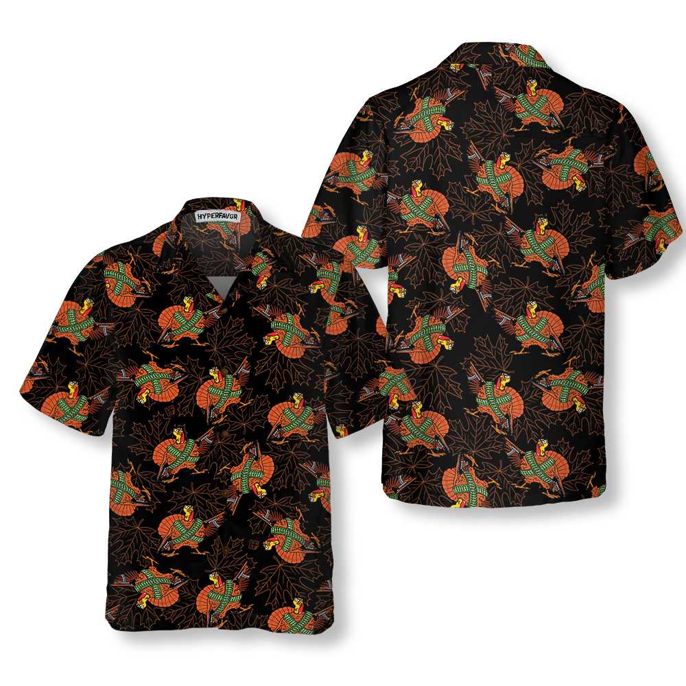 Thanksgiving Turkey With Gun Hawaiian Shirt, Funny Gobble Shirt, Gift For Thanksgiving Day - Hyperfavor