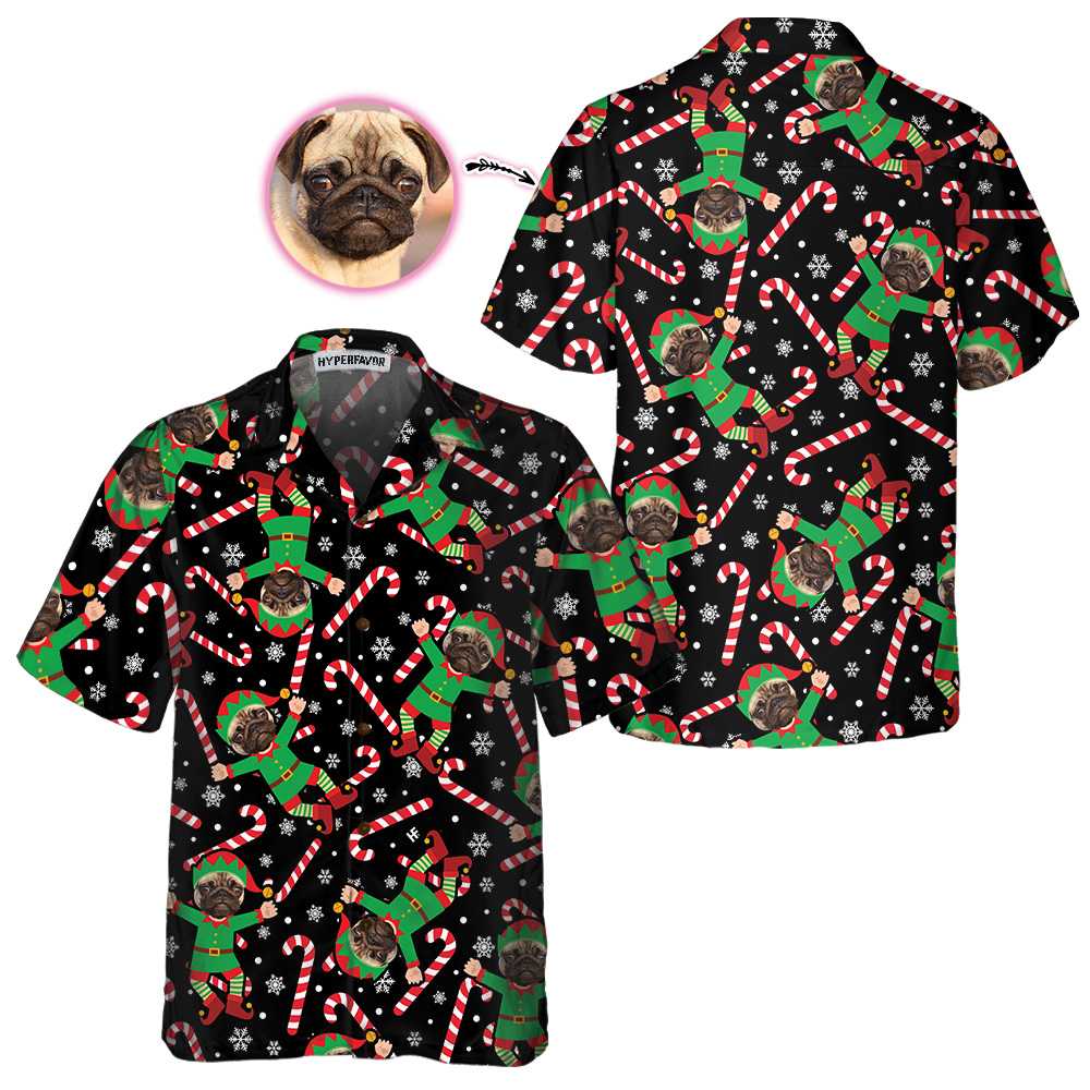 The Pug Elf Custom Hawaiian Shirt, Funny Pug Christmas Shirt For Men & Women, Personalized Christmas Gift - Hyperfavor