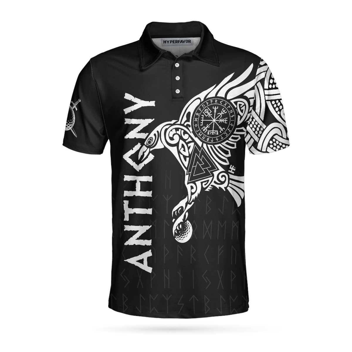 The Raven Tattoo Art Viking Golf Custom Polo Shirt, Cool Shirt Design For Golf Lovers, Gift For Golfers - Hyperfavor