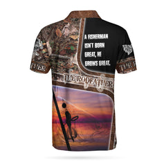 The Rodfather, A Great Fisherman Isn't Born Great, He Grows Great All Over Print Polo Shirt - Hyperfavor
