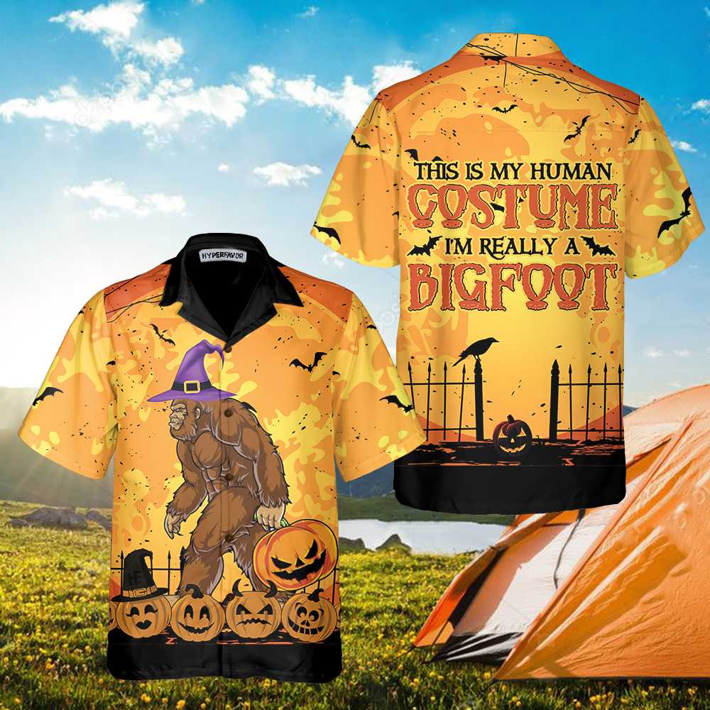 This Is My Human Costume Halloween Hawaiian Shirt, Bigfoot Halloween Shirt, Funny Shirt For Halloween - Hyperfavor