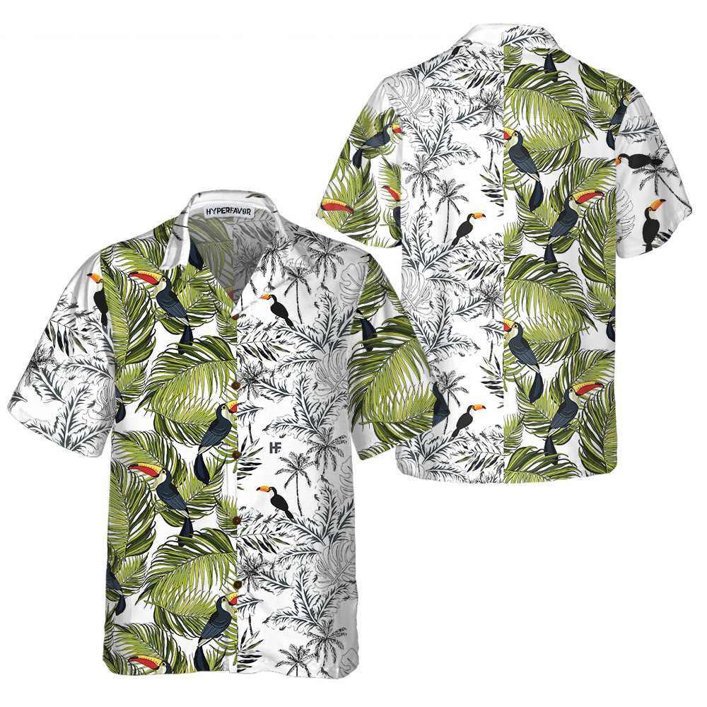 Toucan & Palm Branches Hawaiian Shirt, Tropical Toucan Shirt For Adults, Cool Toucan Print Shirt - Hyperfavor