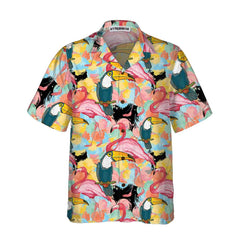 Toucans And Flamingos Exotic Floral Hawaiian Shirt, Tropical Toucan Shirt For Adults, Cool Toucan Print Shirt - Hyperfavor