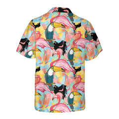 Toucans And Flamingos Exotic Floral Hawaiian Shirt, Tropical Toucan Shirt For Adults, Cool Toucan Print Shirt - Hyperfavor
