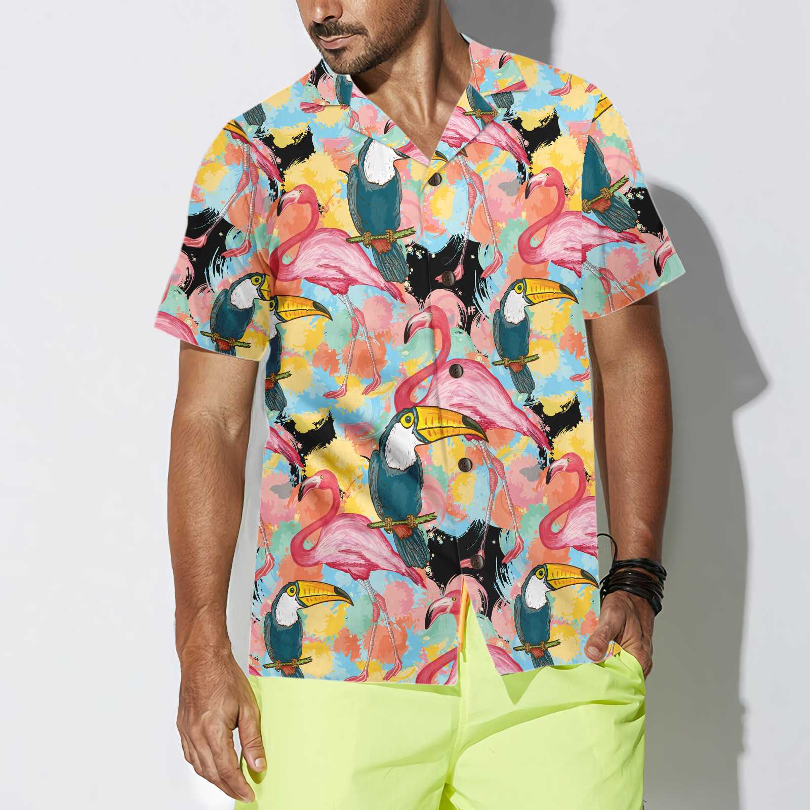 Toucans And Flamingos Exotic Floral Hawaiian Shirt, Tropical Toucan Shirt For Adults, Cool Toucan Print Shirt - Hyperfavor