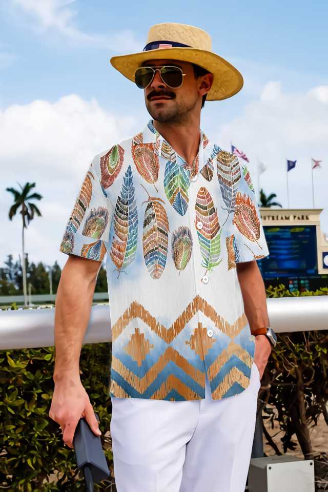 Tropical Peacock Feathers Native American Hawaiian Shirt. Vintage Native American Shirt For Men And Women - Hyperfavor