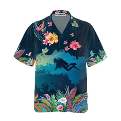 Tropical Scuba Diving Hawaiian Shirt, Scuba Diving Shirt For Men, Cool Gift For Scuba Diving Lover - Hyperfavor