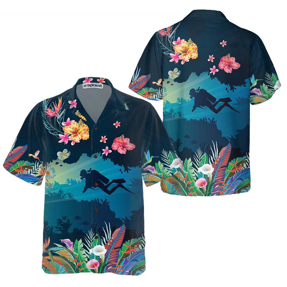 Tropical Scuba Diving Hawaiian Shirt, Scuba Diving Shirt For Men, Cool Gift For Scuba Diving Lover - Hyperfavor