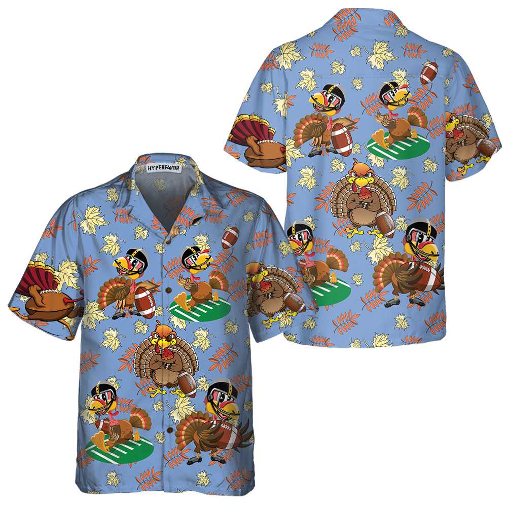 Turkey Playing American Football Thanksgiving Hawaiian Shirt, Funny Turkey Hawaiian , Gift For Thanksgiving Day - Hyperfavor